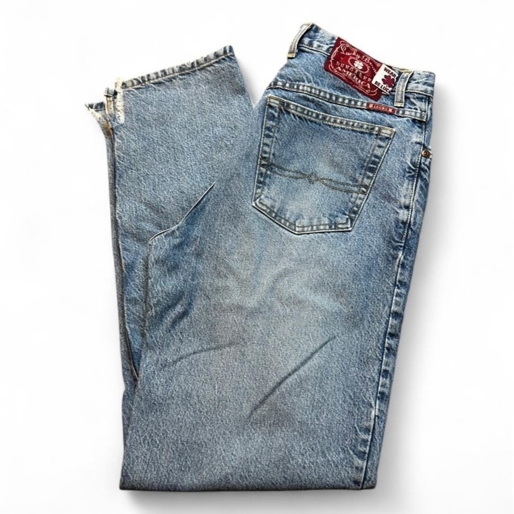 VTG Lucky Brand 91 Dungarees Blue Jeans 34 Relaxed Fit Long Length Zip Fly